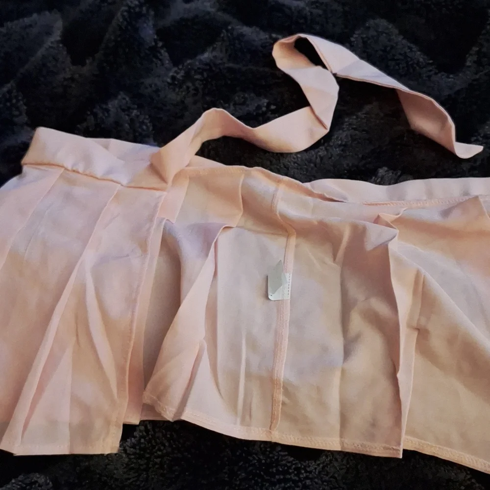 Perfectly pink pleated open sided bow tie lingerie 11 inch long skirt